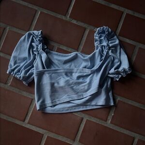 SHEIN Light Blue Puff Sleeve Crop Top